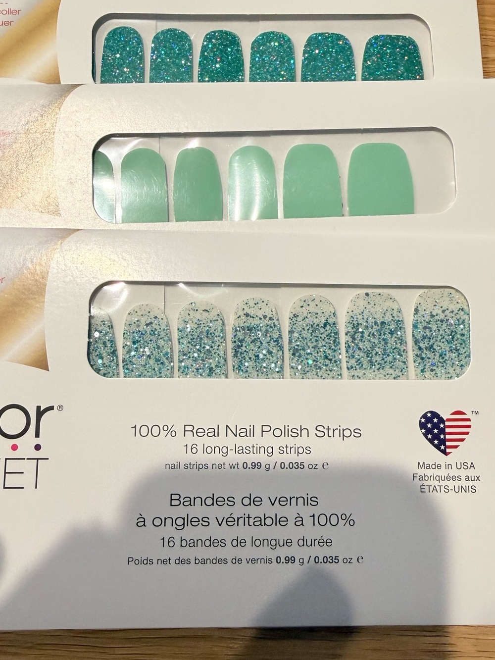 3 NEW Color Street Teal, Mint & Aqua Glitter Nail Polish Strips - Salon Set